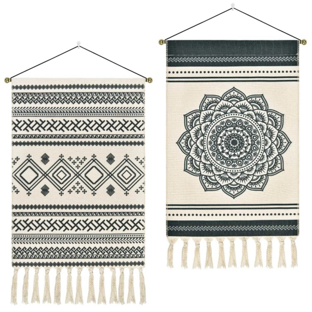 Woven Tassel Bohemian Modern Floral Pattern Indie Macrame Wall Art Decor